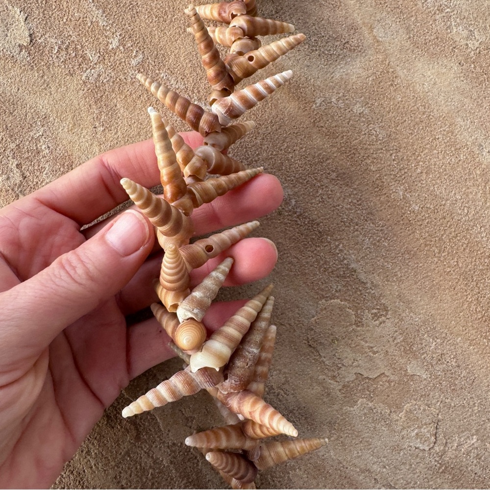 Mermaid Turritella Unicorn Horn Spiral Beachy Boho Shell Necklace Strand 48” - Picture 6 of 11